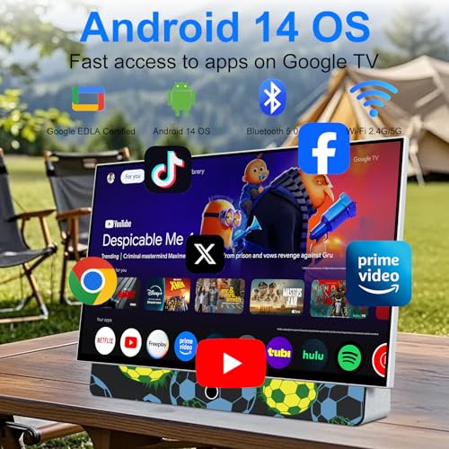 27 Inch Portable Smart TV, Android 14 OS, Built-in Battery Powered, FHD HDR Display, 60Hz Refresh Rate, Dolby Audio, WiFi, Chromecast, Voice Remote, for Bedroom, Game Day Parties, Camping & Travel - Image 3