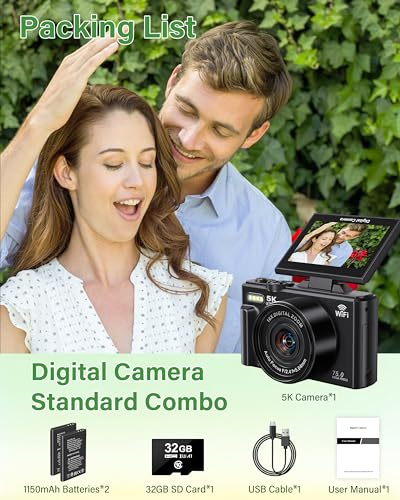 5K Digital Camera for Photography, 75MP WiFi Vlogging Camera for YouTube with 3" 180° Flip Screen, 18X Zoom UHD Autofocus Video Camara with 32GB SD Card, 2 Batteries - Image 8