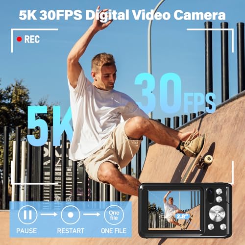 5K Digital Camera for Photography, WiFi 64MP Autofocus Dual Lens Vlogging Camera with Touch Screen, 6X Optical Zoom Compact Point and Shoot Cameras for YouTube, 32GB Card,2 Batteries,Black - Image 3