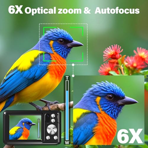 5K Digital Camera for Photography, WiFi 64MP Autofocus Dual Lens Vlogging Camera with Touch Screen, 6X Optical Zoom Compact Point and Shoot Cameras for YouTube, 32GB Card,2 Batteries,Black - Image 6