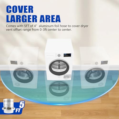 Aluminum Alloy 4 Inch Dryer Vent Hose Connector Kit, Quick Setup Design With Extra Thick(6-Ply) Aluminum Foil 5 Ft Duct And 2 Clamps, Antioxidant And Durable For Dryer Washer Bathroom - Image 7
