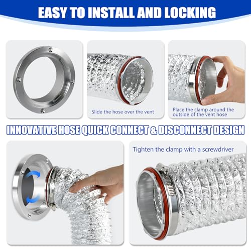Aluminum Alloy 4 Inch Dryer Vent Hose Connector Kit, Quick Setup Design With Extra Thick(6-Ply) Aluminum Foil 5 Ft Duct And 2 Clamps, Antioxidant And Durable For Dryer Washer Bathroom - Image 8