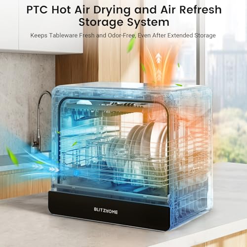 BLITZHOME WiFi Countertop Portable Dishwasher, Smart 9 Programs, 167℉ High-Temp, 360° 3Spray, 24H Timing, Hot Air Drying, Air Refresh, Baby-Care, LED Light, 5.2L Built-in Water Tank for Apartments RVs - Image 7