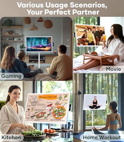 Cozyla Mate 32 Inch Mobile Portable TV Stand on Wheels Support Google Store Full Swivel Rotation Portable Touch Screen Monitor Built-in Battery Smart Rolling Tablet TV 4K Camera Remote Control White - Image 7