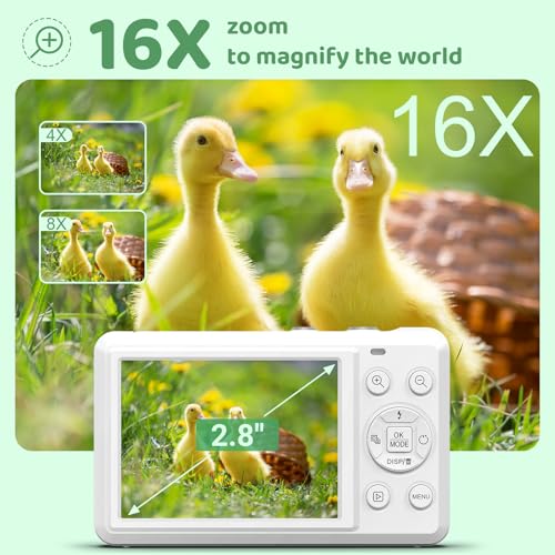 Digital Camera - 5K 72MP Vlogging Camera with 16X Zoom for Kids Autofocus Point and Shoot Photography Cameras - UHD 2.8'' Screen Compact Portable Camara with 32GB SD Card - Image 4