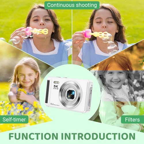 Digital Camera - 5K 72MP Vlogging Camera with 16X Zoom for Kids Autofocus Point and Shoot Photography Cameras - UHD 2.8'' Screen Compact Portable Camara with 32GB SD Card - Image 7