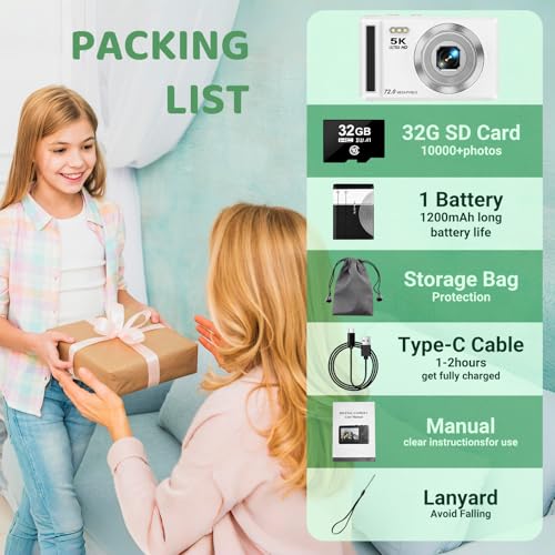 Digital Camera - 5K 72MP Vlogging Camera with 16X Zoom for Kids Autofocus Point and Shoot Photography Cameras - UHD 2.8'' Screen Compact Portable Camara with 32GB SD Card - Image 8