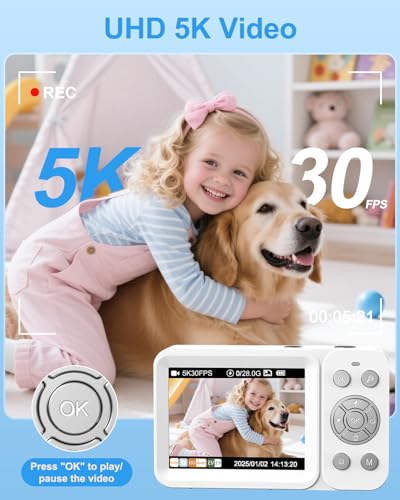 Digital Camera, 5K Vlogging Camera for Photography, 80MP Dual Screen Point and Shoot Digital Camera with Auto Focus, 18X Zoom, Flash, 2 Batteries, 32GB Card for Teens and Adults (White) - Image 3