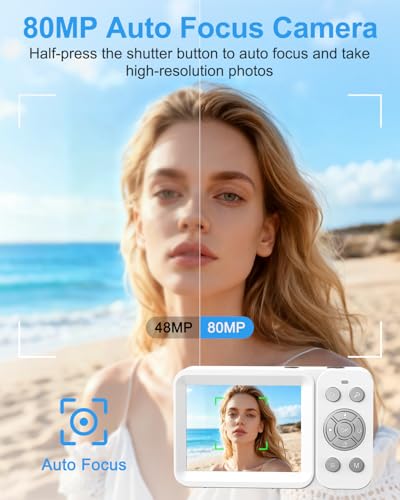 Digital Camera, 5K Vlogging Camera for Photography, 80MP Dual Screen Point and Shoot Digital Camera with Auto Focus, 18X Zoom, Flash, 2 Batteries, 32GB Card for Teens and Adults (White) - Image 4