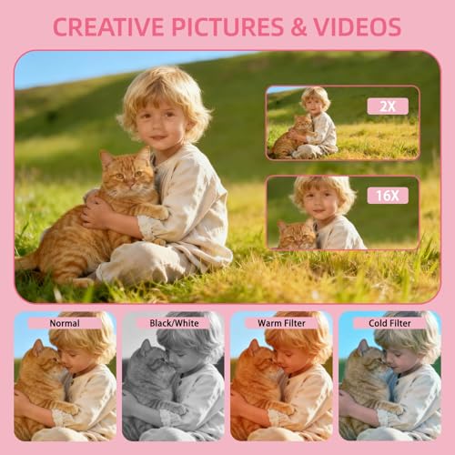 Digital Camera, 64MP 4K Camera for Kids with 2.8" IPS Screen, 64GB SD Card and 16X Digital Zoom Anti Shake, Point and Shoot Compact Camera, Compact Portable Small Gift for Boys Girls Students - Image 6