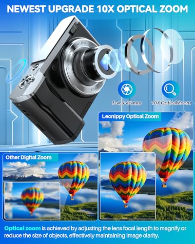 Digital Camera,5K 56MP Cameras for Photography Autofocus,Vlogging Compact Camera with Front and Rear Camera,10X Optical Zoom,6-Axis Anti-Shake,Touch Screen with 64GB SD Card,2 Batteries - Image 3