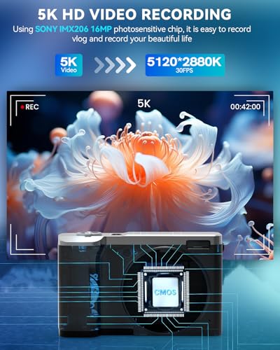 Digital Camera,5K 56MP Cameras for Photography Autofocus,Vlogging Compact Camera with Front and Rear Camera,10X Optical Zoom,6-Axis Anti-Shake,Touch Screen with 64GB SD Card,2 Batteries - Image 6