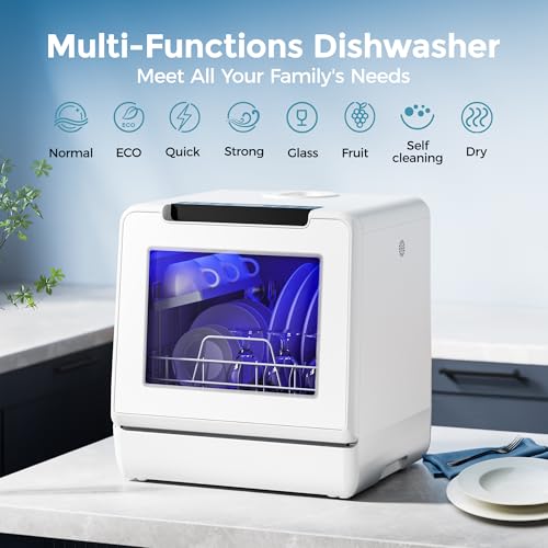 EUHOMY Countertop Dishwasher Portable, 8 Programs Mini Dishwasher with 5L Built-in Water Tank and Inlet hose, No Hookup Needed, Dishwasher with Self Clean/Baby Care/Air Dry, for Apartments, RVs, White - Image 3