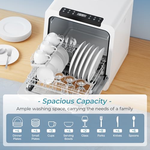 EUHOMY Countertop Dishwasher Portable, 8 Programs Mini Dishwasher with 5L Built-in Water Tank and Inlet hose, No Hookup Needed, Dishwasher with Self Clean/Baby Care/Air Dry, for Apartments, RVs, White - Image 5