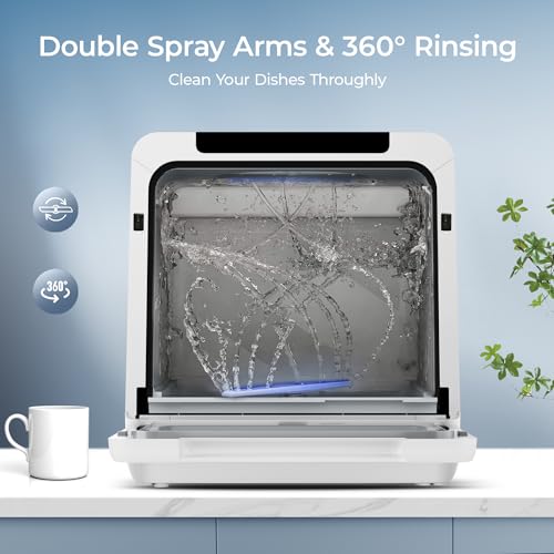 EUHOMY Countertop Dishwasher Portable, 8 Programs Mini Dishwasher with 5L Built-in Water Tank and Inlet hose, No Hookup Needed, Dishwasher with Self Clean/Baby Care/Air Dry, for Apartments, RVs, White - Image 7