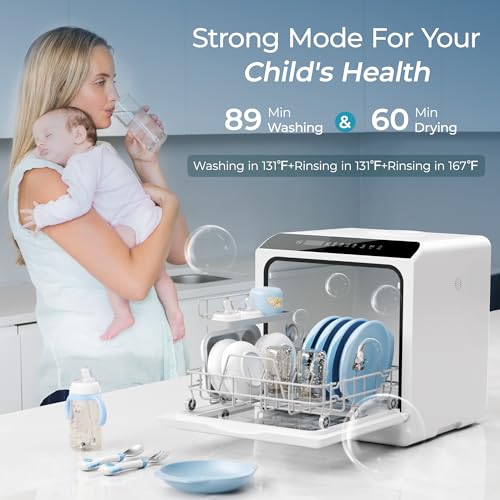 EUHOMY Countertop Dishwasher Portable with 6 Programs, 5L Built-in Water Tank for Apartments & RV, 167℉ High-Temp, No Hookup Needed, Mini Dishwasher with Baby Care, Air Dry/Quick/ECO/Fruit/Normal Mode - Image 5