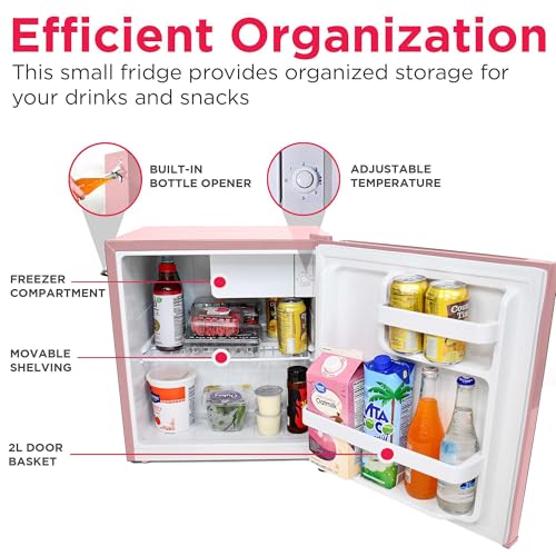 Frigidaire EFR176 Retro Compact Fridge with Chiller Mini Refrigerator with Built-in Bottle Opener for Office, Bedroom, Dorm Room or Cabin, 1.6 cu ft 16" D x 18" W x 18.5" H, Pink - Image 6