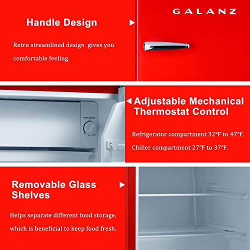 Galanz GLR25MRDR10 Retro Compact Refrigerator, Mini Fridge with Single Doors, Adjustable Mechanical Thermostat with Chiller, Red, 2.5 Cu Ft - Image 8