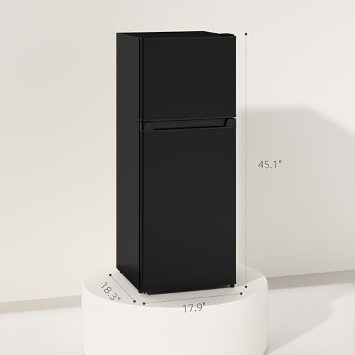 HOMCOM 4 Cu.Ft Mini Fridge with Freezer, Double Door Compact Refrigerator with Adjustable Thermostat, Shelf and Reversible Door for Bedroom, Dorm, Home Office, Energy Efficient, Black - Image 4