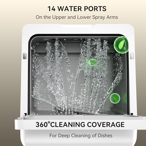 Hermitlux Countertop Dishwasher, 7 Washing Programs Portable Mini Dishwasher with 5-Liter Built-in Water Tank for Apartments & RVs, LED Light, Glass Door, No Hookup Needed - Image 7