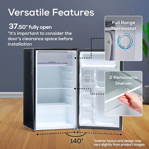 Igloo 3.2 Cu.Ft. Single Door Compact Refrigerator with Freezer - Slide Out Glass Shelf, Perfect for Homes, Offices, Dorms - Black - Image 6