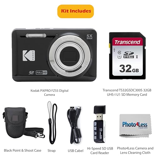KODAK PIXPRO FZ55 16MP Digital Point & Shoot Camera, 5X Optical Zoom, 28mm Wide Angle, 1080P Full HD Video, Bundle with 32GB SD Card, Protective Case, and Hi-Speed Card Reader (Black) - Image 3