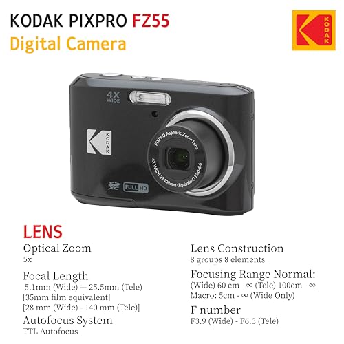 KODAK PIXPRO FZ55 16MP Digital Point & Shoot Camera, 5X Optical Zoom, 28mm Wide Angle, 1080P Full HD Video, Bundle with 32GB SD Card, Protective Case, and Hi-Speed Card Reader (Black) - Image 7