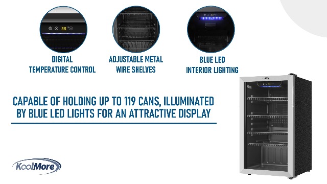 Koolmore 18 in. 3.2 Cu. Ft. Beverage Refrigerator Merchandiser with Stainless Steel Trim and Touch Panel For Soda, Beer or Wine Perfect for Use in a Commercial or Home Setting, ETL Listed (KM-BR32SS) - Image 8