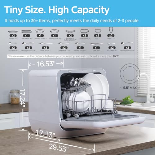 Midea MDC17P0ABB Portable Countertop Mini 1.32Gal Built-in Water Tank, No Hookup Needed, 6 Programs, 360° Dual Spray, 162℉ High-Temp& Air-Refresh Function, Dishwasher for Apartments& RVs, Black - Image 3