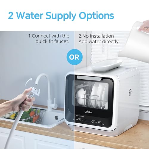 Midea MDC17P0ABB Portable Countertop Mini 1.32Gal Built-in Water Tank, No Hookup Needed, 6 Programs, 360° Dual Spray, 162℉ High-Temp& Air-Refresh Function, Dishwasher for Apartments& RVs, Black - Image 6