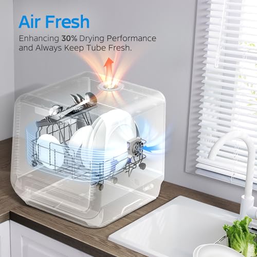 Midea MDC17P0ABB Portable Countertop Mini 1.32Gal Built-in Water Tank, No Hookup Needed, 6 Programs, 360° Dual Spray, 162℉ High-Temp& Air-Refresh Function, Dishwasher for Apartments& RVs, Black - Image 7