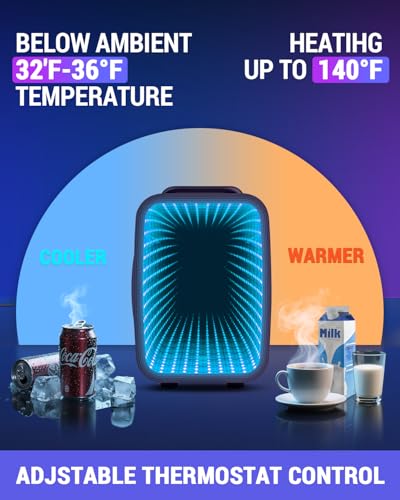 Mini Fridge, 4 Liter/6 Cans Small Refrigerator With Dimmable LED Light,AC/DC Portable Mini Cooler and Warmer, Gaming Small Fridge for Bedroom,Office,Gaming Room and Car (Black) - Image 5