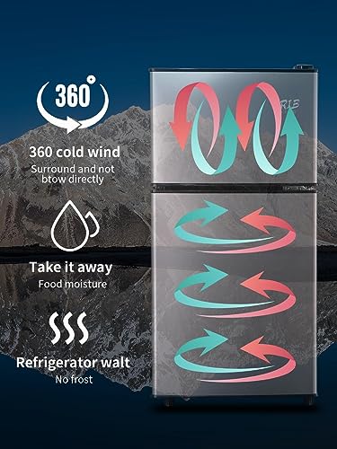 Mini Fridge, Compact Refrigerator Small Refrigerator 7 Level Adjustable Thermostat Removable Shelves with Stainless Steel 2 door for Office Dorm Apartment 3.5 Cu.Ft Silver - Image 5