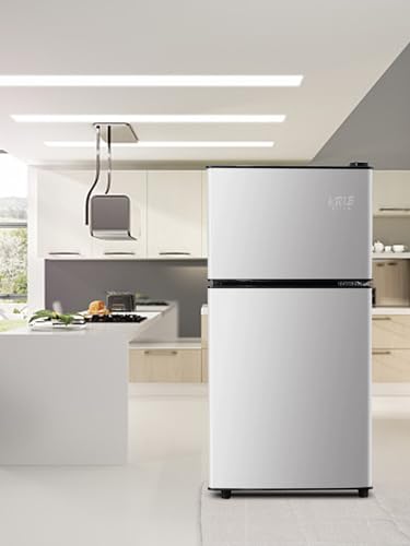 Mini Fridge, Compact Refrigerator Small Refrigerator 7 Level Adjustable Thermostat Removable Shelves with Stainless Steel 2 door for Office Dorm Apartment 3.5 Cu.Ft Silver - Image 6