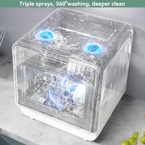 Portable Dishwasher, Countertop Dishwasher with Color Screen, 5 Place Settings & 8 Washing Programs, Mini Dishwashers, 3 Spray Arms with 5 L Built-in Water Tank - Image 6