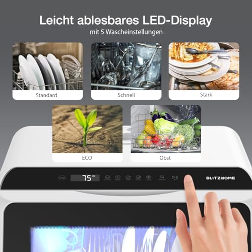 Portable Dishwasher Countertop, WIFI Smart Dishwasher, Compact Mini Dishwashers with 5L Built-in Water Tank, 6 Programs, 360° Dual Spray, High-Temp& Air-Dry Function, Fruit Cleaning - Image 4