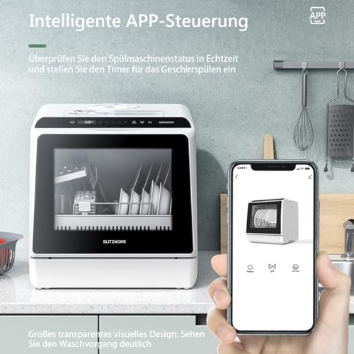 Portable Dishwasher Countertop, WIFI Smart Dishwasher, Compact Mini Dishwashers with 5L Built-in Water Tank, 6 Programs, 360° Dual Spray, High-Temp& Air-Dry Function, Fruit Cleaning - Image 6