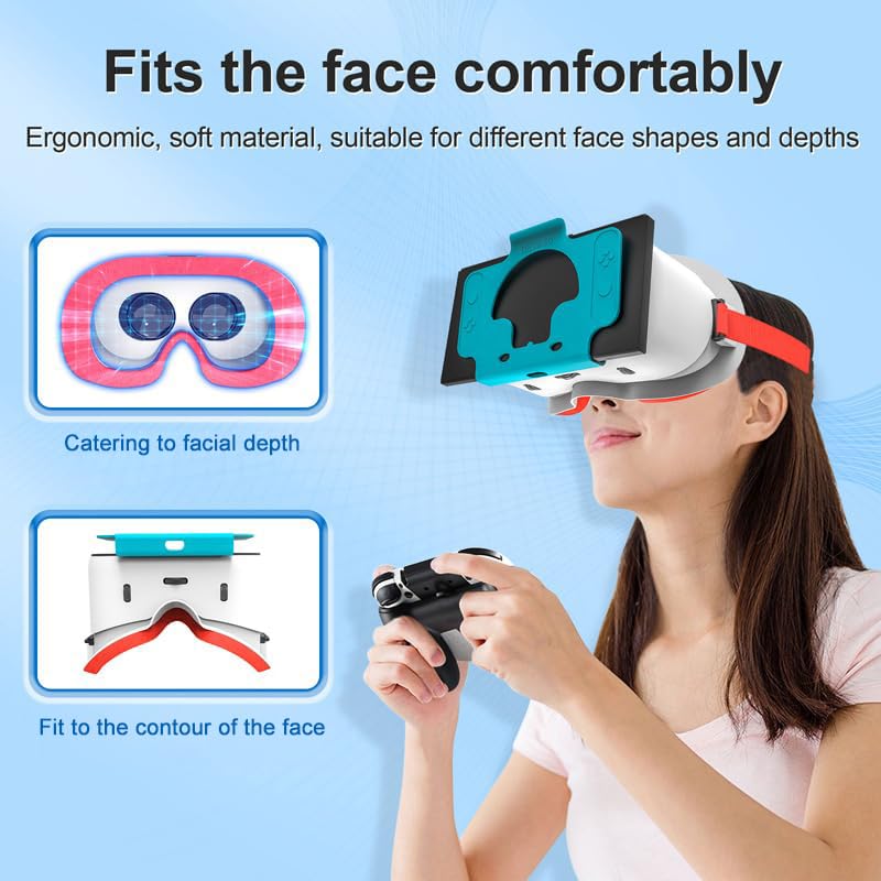 Upgraded VR Headset for Nintendo Switch & Switch OLED Model, Switch Virtual Reality Glasses with Adjustable HD Lenses and Comfortable Head Strap, 3D Goggles for Switch Accessories (Orange& Blue) - Image 5