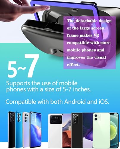 VR Headset for Phone, Virtual Reality Headsets with Anti-Blue Eyes Protected HD Lenses & Touch Keys for iPhone/Android 5-7 inch Smartphones - Image 7