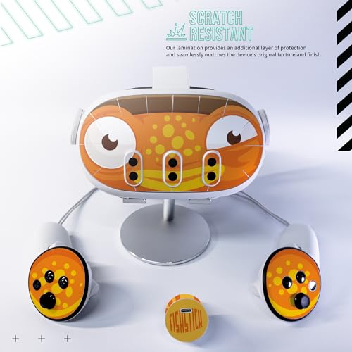 Vinyl Skin Sticker Kit Compatible with Meta Quest 3 - Headset Space Helmet VR Accessories Skin Decals - Virtual Reality Protective Cover (Orange Fish) - Image 4