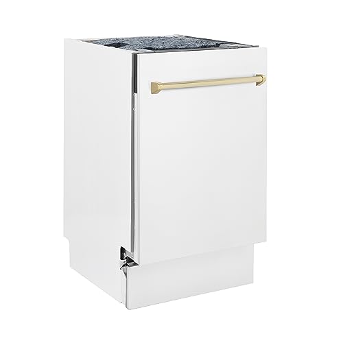 ZLINE Autograph Edition 18" Compact 3rd Rack Top Control Dishwasher in White Matte with Gold Handle, 51dBa (DWVZ-WM-18-G) - Image 5