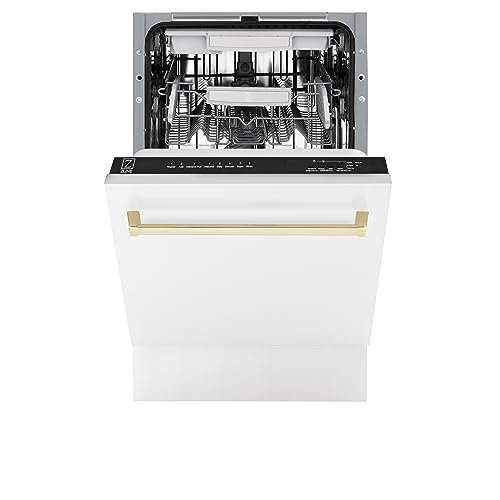 ZLINE Autograph Edition 18" Compact 3rd Rack Top Control Dishwasher in White Matte with Gold Handle, 51dBa (DWVZ-WM-18-G) - Image 6