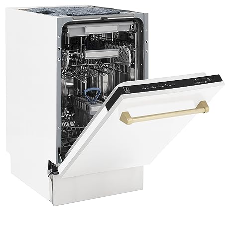 ZLINE Autograph Edition 18" Compact 3rd Rack Top Control Dishwasher in White Matte with Gold Handle, 51dBa (DWVZ-WM-18-G) - Image 7