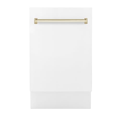 ZLINE Autograph Edition 18" Compact 3rd Rack Top Control Dishwasher in White Matte with Gold Handle, 51dBa (DWVZ-WM-18-G) - Image 2